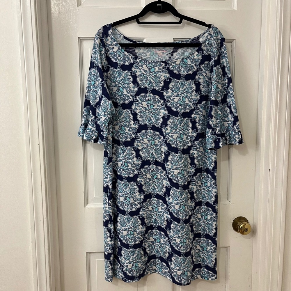 Lilly Pulitzer Hey Sailor Somerset Dress XL Cotton Mermaid Shell Ruffle Coastal